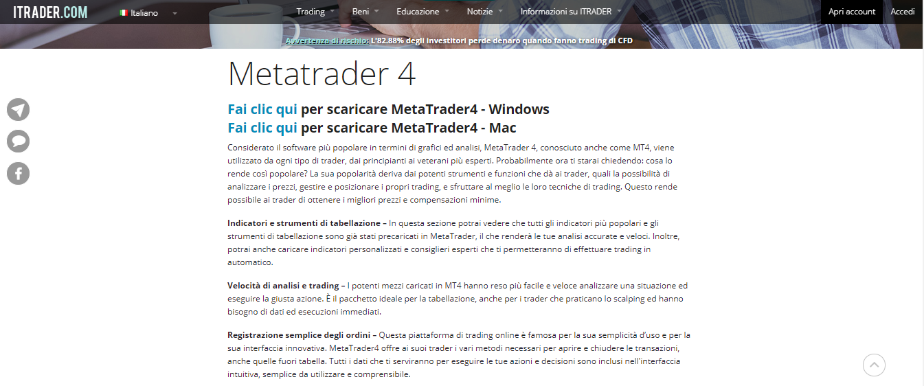 Offerta della MT4 di ITRADER Offerta della MT4 di ITRADER